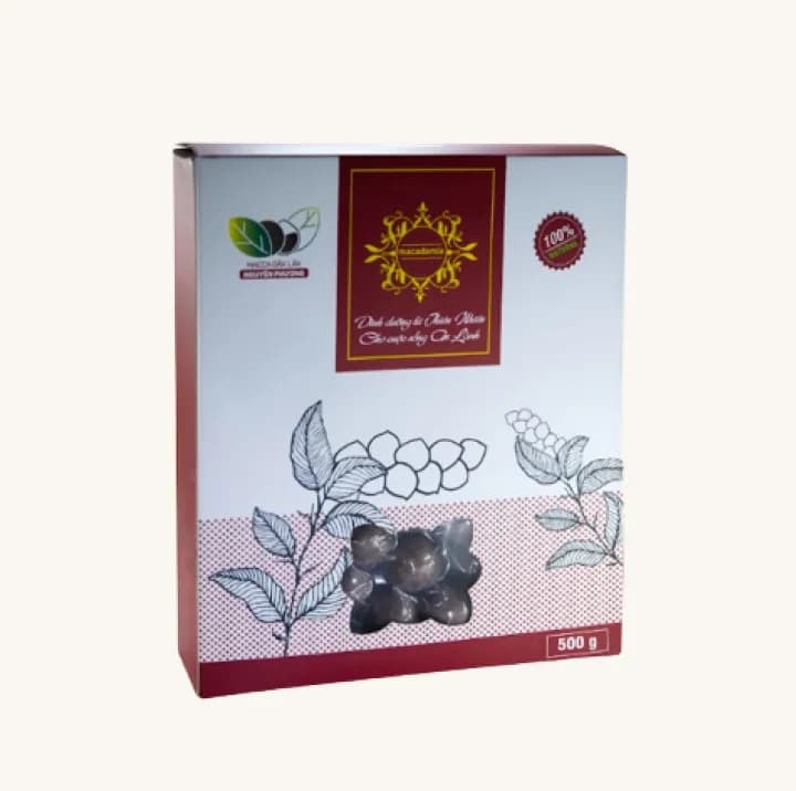 Hạt mắc ca sấy hộp đỏ trắng 500g